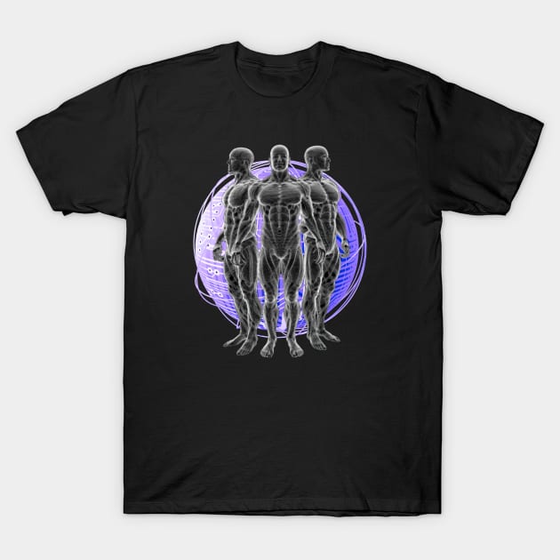 Futuristic Trio Cyborg Man Space Rave Techno Dancer Science Fiction Nerd Hologram Technology T-Shirt by DeanWardDesigns